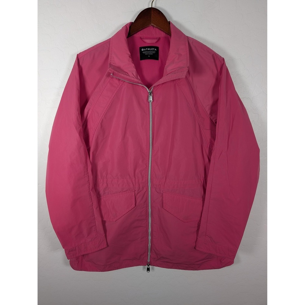 Athleta Jacket Womens Medium Pink Full Zip Windbreaker Elastic Waist Pockets‎